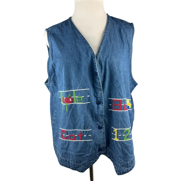 NWT Lemon Grass 90s Denim Vest Embroidered Plus Size 20W 20 Teacher Educator - Picture 6 of 13